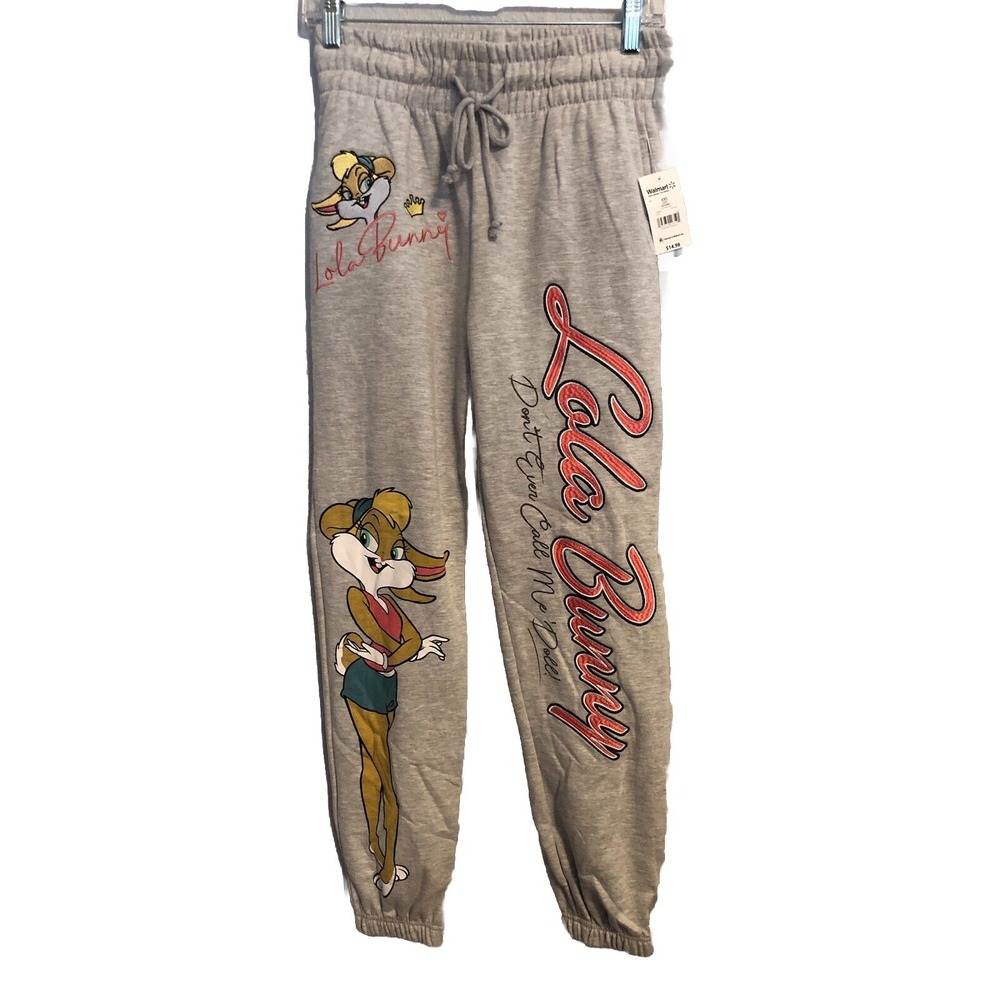 New Looney Tunes Lola Bunny Womens Sweatpants Gray XXS‎ Jogger Lounge Sleepwear